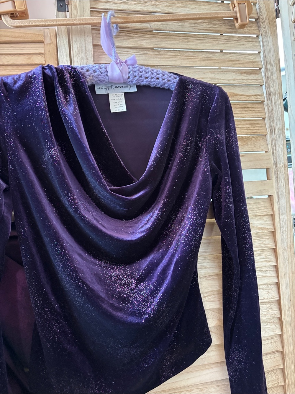 Velvet Cowl Neck Long Sleeve Top - Purple Medium